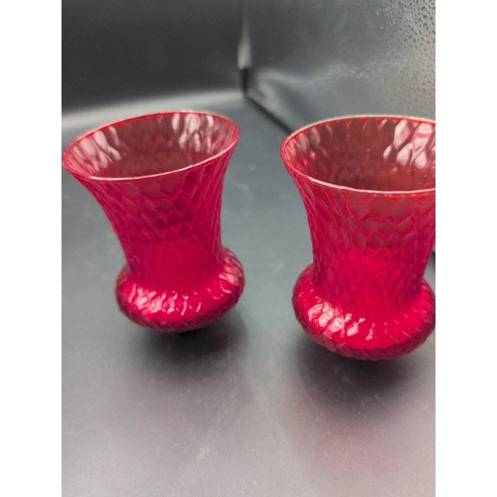 VTG Amberina Glass Peg Votive Candle Holders Set of 2 Honeycomb Optic Italy
